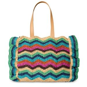 New! BTB Los Angeles Skye Ruffle Straw Tote Bag